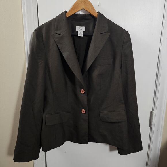 Ann Taylor Loft Brown Blazer Jacket Wool Sz 16 Two Button Peak Lapel Academic - Picture 1 of 6